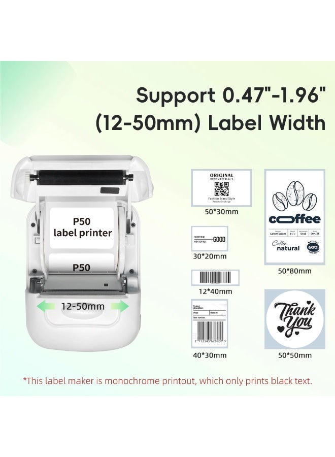 Marklife P50 Inkless Thermal Label Printer, Black & White Bluetooth Barcode Label Maker Machine, Portable Label Maker with 1 Roll Paper (40x30mm) for Address, Clothing, Jewelry, Retail, Home & Office Organization (White)(Not for Photo Printing) - Image 4