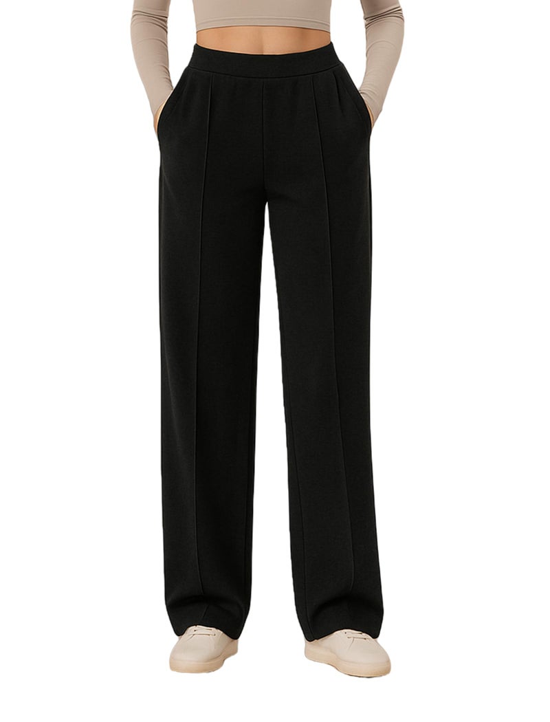 Gracyoga Elastic Waist Pants for Women Plus Size Pants Wide Leg Pull On Dress Pants High Waisted Casual Pants with Pockets Black 3XL - Image 1