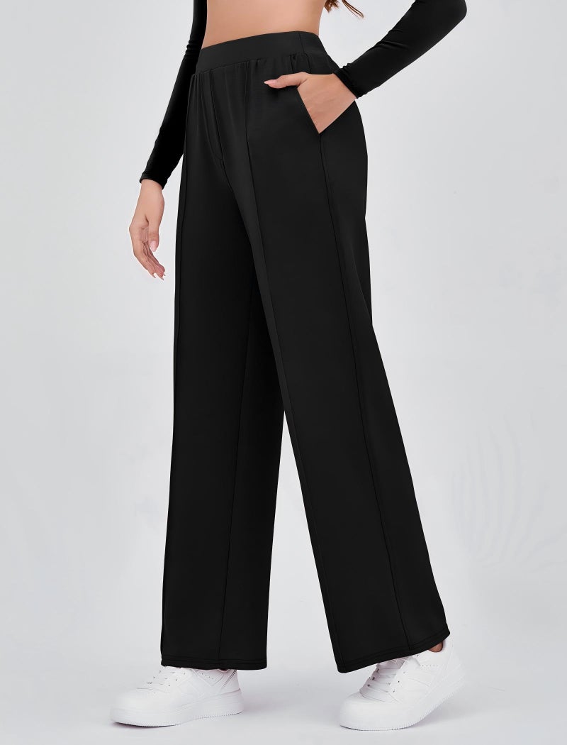 Gracyoga Elastic Waist Pants for Women Plus Size Pants Wide Leg Pull On Dress Pants High Waisted Casual Pants with Pockets Black 3XL - Image 2