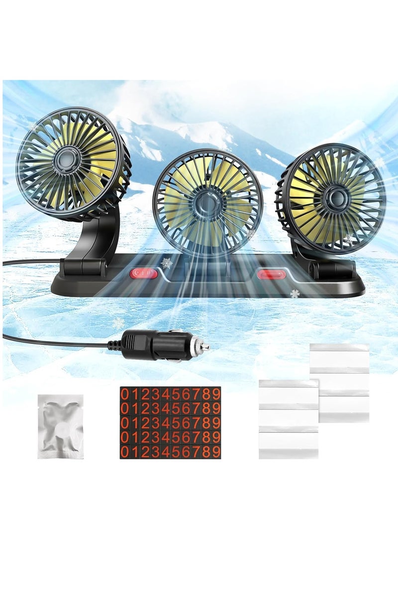 Portable 3-Head Car Cooling Fan - 2-Speed Adjustable, 360° Rotating, Cigarette Lighter Plug, Powerful Airflow for Vehicles, RVs, and SUVs - Image 2