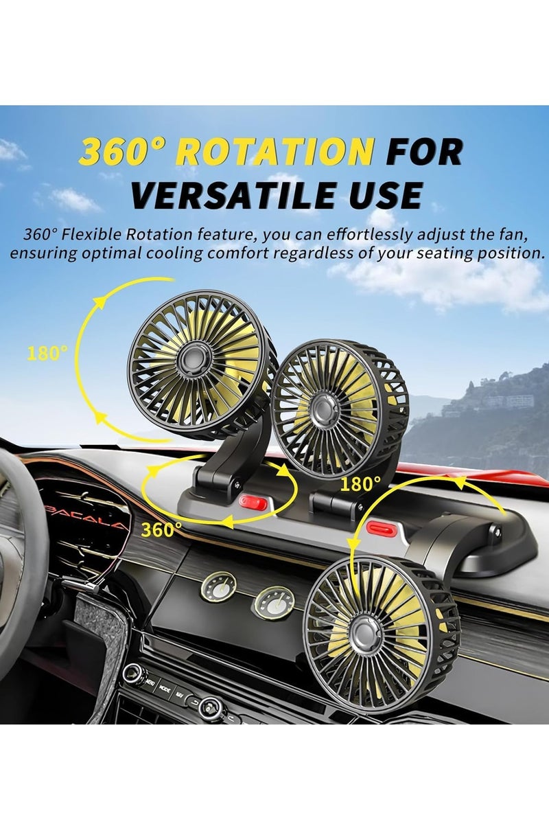 Portable 3-Head Car Cooling Fan - 2-Speed Adjustable, 360° Rotating, Cigarette Lighter Plug, Powerful Airflow for Vehicles, RVs, and SUVs - Image 3