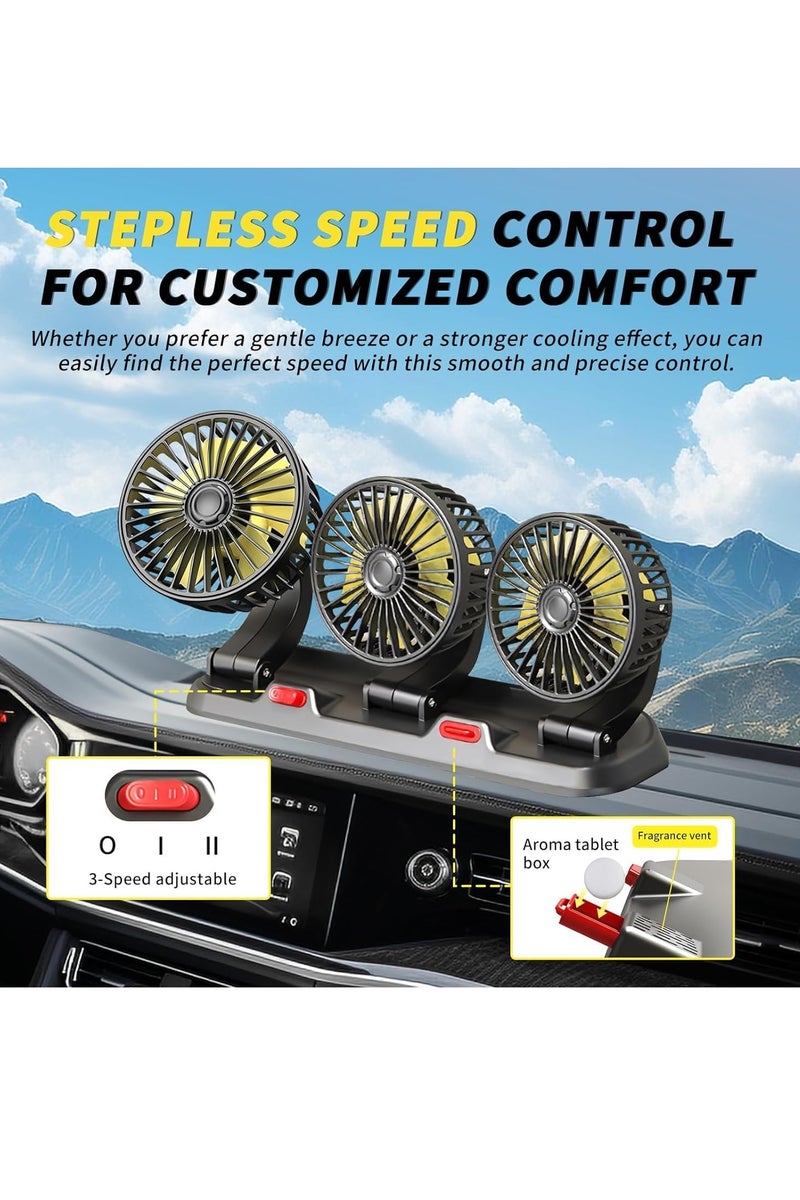 Portable 3-Head Car Cooling Fan - 2-Speed Adjustable, 360° Rotating, Cigarette Lighter Plug, Powerful Airflow for Vehicles, RVs, and SUVs - Image 4