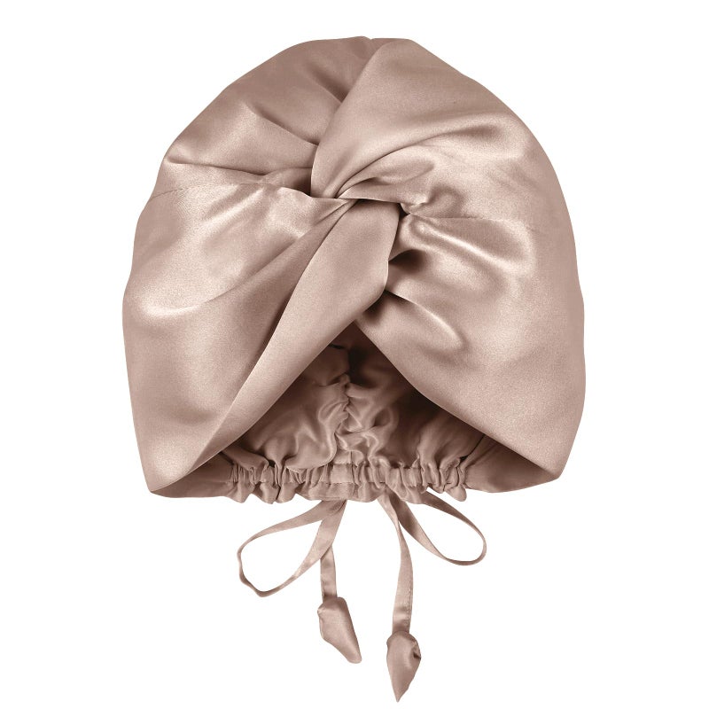 OLESILK Silk Bonnet for Sleeping Women 100 Mulberry 22 Momme Silk Adjustable Fit for Night Hair Care No Frizz for Curls Camel - Image 2