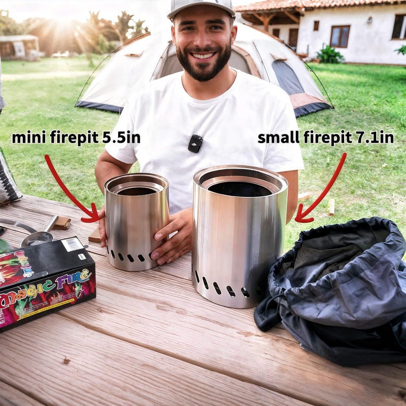 HGD Tabletop Fire Pit, Smokeless Firepit Outdoor, Mini Fire Pit for with Carry Bag for Camping Backyard Patio Garden Picnic, Silver - Image 2