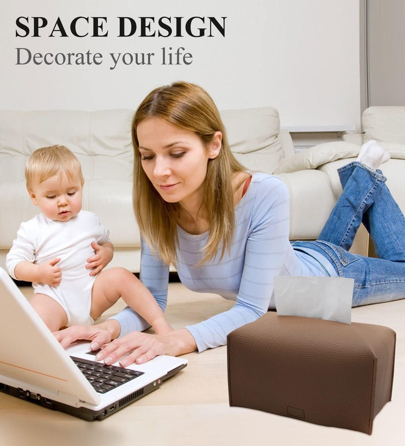 Livelab Tissue Box Cover, Rectangular Modern Decorative PU Leather Tissue Box Case Organizer Holder for Vanity Countertop, Night Stands, Livingroom, Office Desk & Car 9.5X5X5'' | Bronze - Image 5