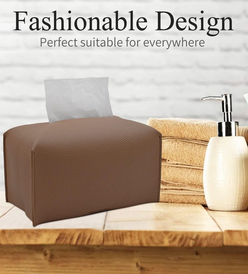 Livelab Tissue Box Cover, Rectangular Modern Decorative PU Leather Tissue Box Case Organizer Holder for Vanity Countertop, Night Stands, Livingroom, Office Desk & Car 9.5X5X5'' | Bronze - Image 4