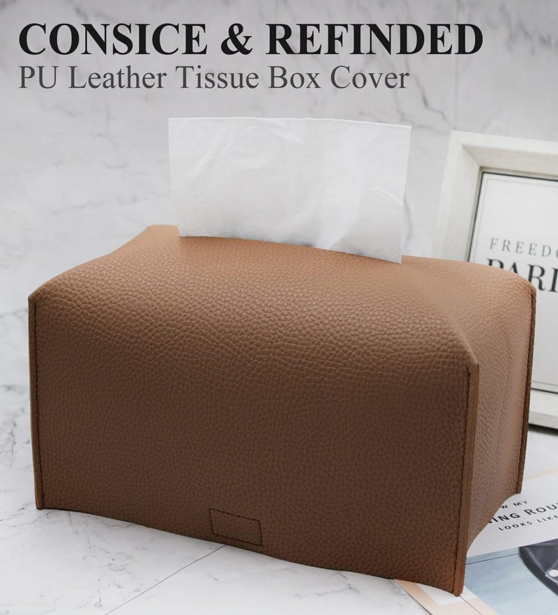 Livelab Tissue Box Cover, Rectangular Modern Decorative PU Leather Tissue Box Case Organizer Holder for Vanity Countertop, Night Stands, Livingroom, Office Desk & Car 9.5X5X5'' | Bronze - Image 2