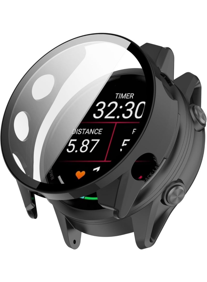 Case with Tempered Glass Screen Protector For Garmin Forerunner 970 47mm, Bumper Full Coverage Protective Hard PC Cases Face Cover for Forerunner 970 47mm Smartwatch Accessories (Black) - Image 1
