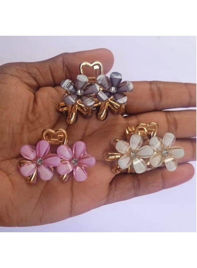 KARDIFF 3Pcs Mini Metal Hair Claw Clips for Women Alloy Claw Hair Clips for Girls Floral Rhinestone Bangs Clips Decorative Hair Accessories for womens and Girls - Image 4