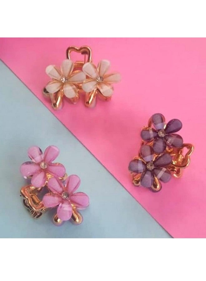 KARDIFF 3Pcs Mini Metal Hair Claw Clips for Women Alloy Claw Hair Clips for Girls Floral Rhinestone Bangs Clips Decorative Hair Accessories for womens and Girls - Image 2