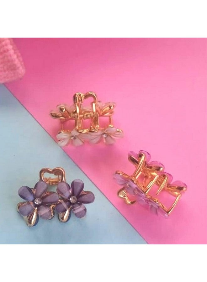 KARDIFF 3Pcs Mini Metal Hair Claw Clips for Women Alloy Claw Hair Clips for Girls Floral Rhinestone Bangs Clips Decorative Hair Accessories for womens and Girls - Image 3