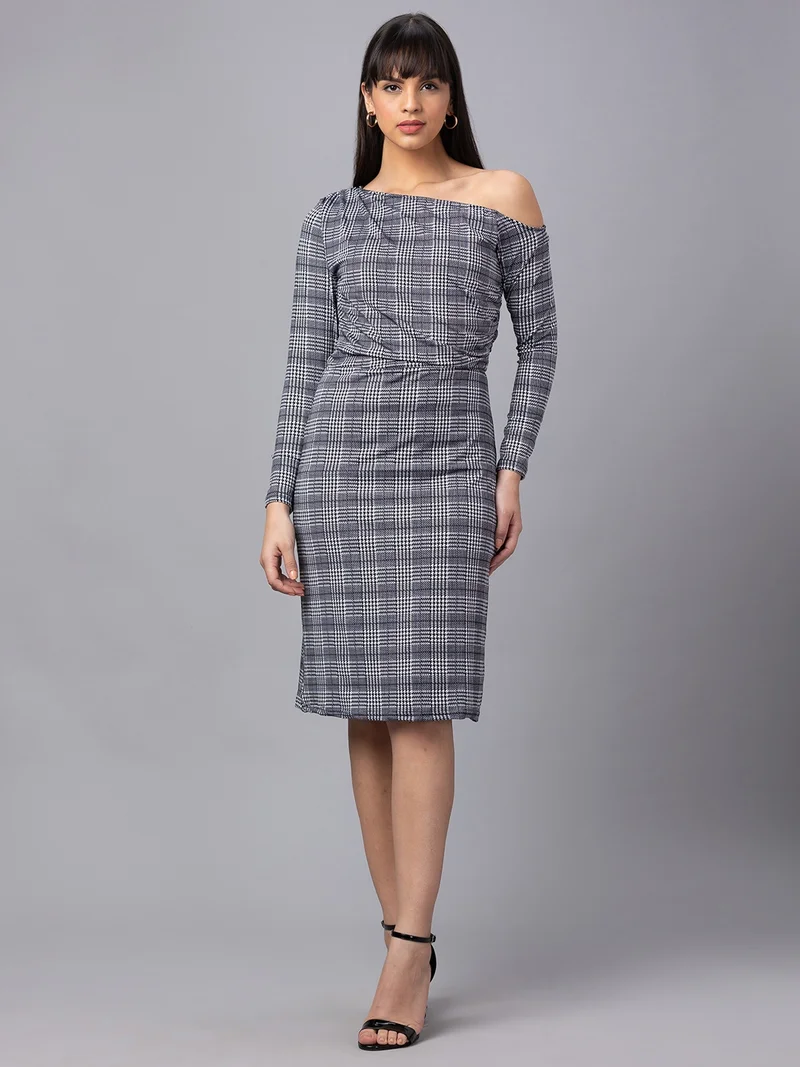 globus Women Checked Off-Shoulder Sheath Dress
