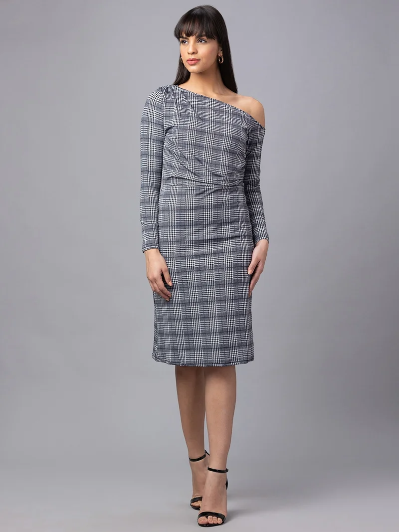 globus Women Checked Off-Shoulder Sheath Dress