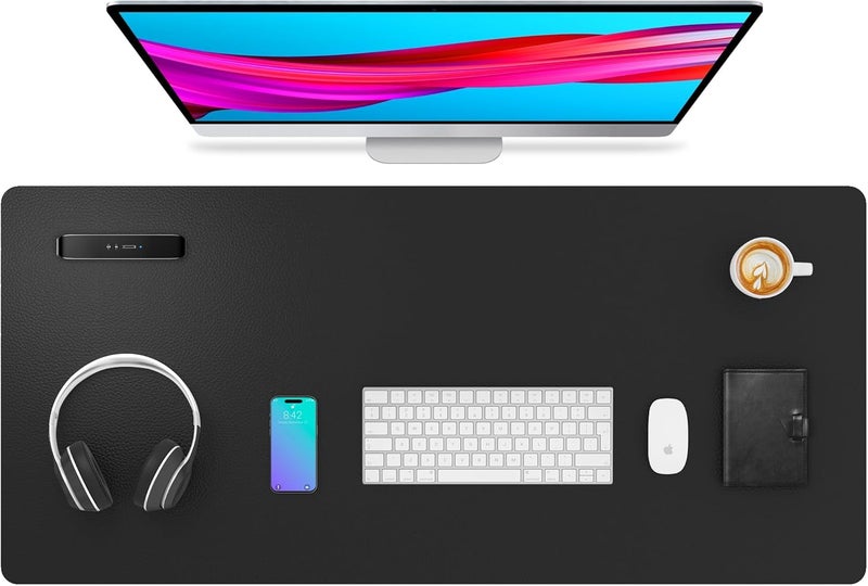 Aothia Leather Desk Pad Protector, Mouse Pad, Office Desk Mat, Non-Slip PU Leather Desk Blotter, Laptop Desk Pad, Waterproof Desk Writing Pad for Office and Home (Black,36" x 17") - Image 1