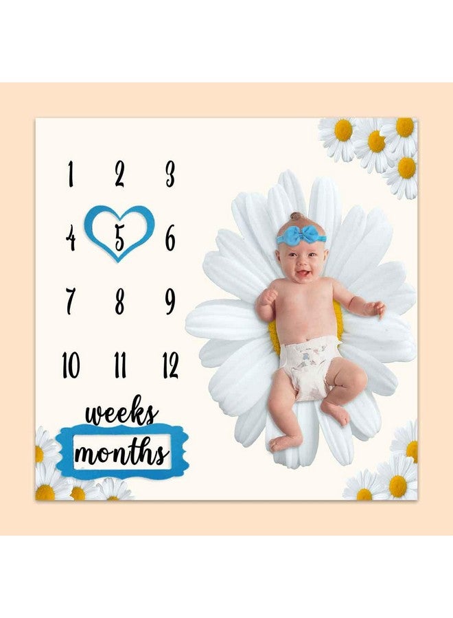 PHMOJEN Baby Monthly Milestone Blanket Daisy Big White Blanket For Nursery Unisex For Newborn 112 Months Includes 4 Frame And 1 Headband 47X47 Btlsph383 - Image 3