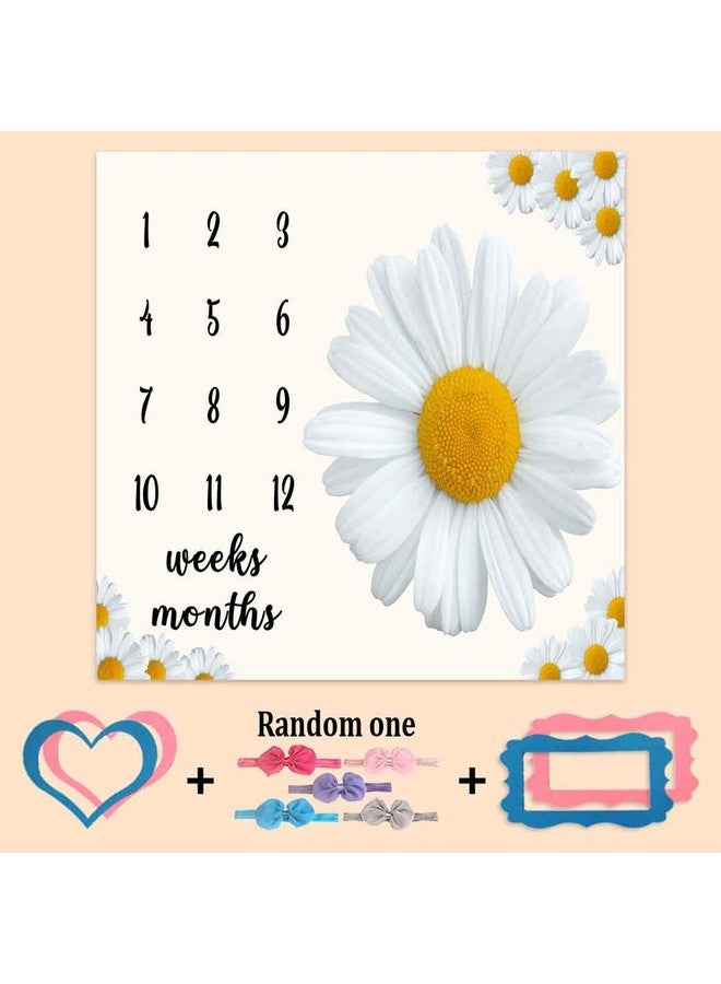 PHMOJEN Baby Monthly Milestone Blanket Daisy Big White Blanket For Nursery Unisex For Newborn 112 Months Includes 4 Frame And 1 Headband 47X47 Btlsph383 - Image 2