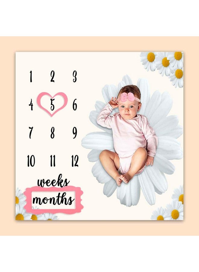 PHMOJEN Baby Monthly Milestone Blanket Daisy Big White Blanket For Nursery Unisex For Newborn 112 Months Includes 4 Frame And 1 Headband 47X47 Btlsph383 - Image 1