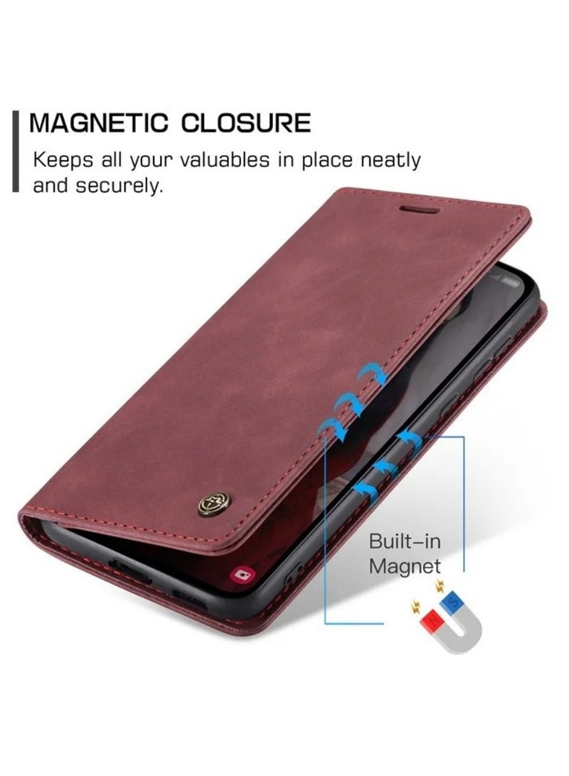 ICARLUS For Samsung Galaxy A57 5G Case PU Leather Stand View Business Phone Cover - Red - Image 2