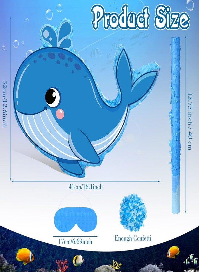 Harrycle Birthday Party Supplies Piñata with a Blindfold and Bat Under the Sea Decorations Ocean Piñata for Ocean Theme Shower Supplies, 16 x 12.6 x 3 Inch(Whale) - Image 2