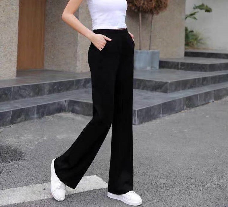 Velvet Flared Pants For Women 2021 High-Waisted Slimming Drape Long Pants Black Casual Versatile Small Flares - Image 2