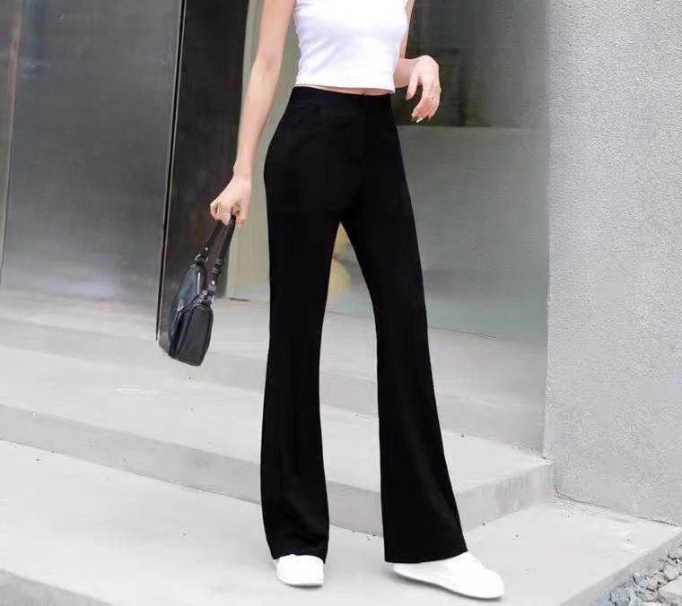 Velvet Flared Pants For Women 2021 High-Waisted Slimming Drape Long Pants Black Casual Versatile Small Flares - Image 4