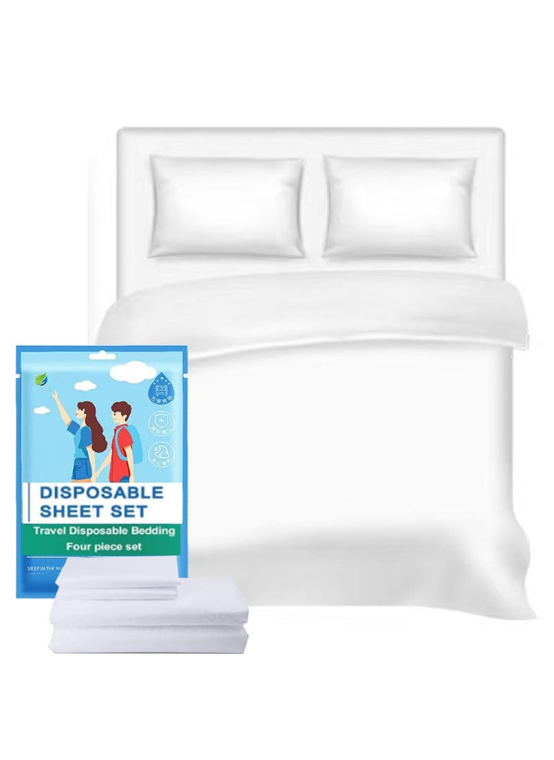 LRUUIDDE Disposable Travel Bed Sheets King Size, Disposable Hotel with Quilt Cover and Pillowcase, Disposable Bedding Travel Bedding Disposable Sheets for Business Travel Hotel Essentials( 4-Piece ) (1pack)  - Image 1