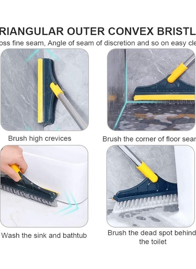 Generic - Bathroom Cleaning Brush with Space 2 in 1 Tile and Floor Scrubber Brush with Long Handle 120 Degree Rotating - Long Handle Floor Scrubber Brush for Home, Kitchen and Bathroom - 2 in 1 Cleaning Brush, New Floor Scrubber Brush with Long Handle, Shower Crack Cleaning Brush for Bathroom, Magic Kitchen Scrubber Premium Rotating, 120 Degree Triangle Scrubber Brush Head with Rubber Squeegee - V Shape Floor Scrubber Brush - Removable Brush Head for Bathroom and Tile Cleaning - Image 1