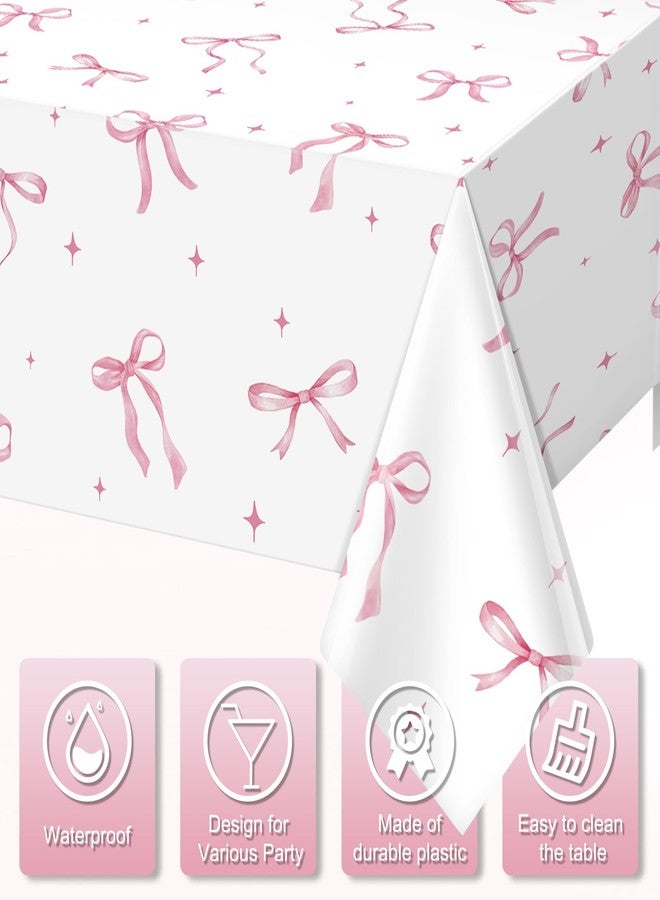 KEASKELL 3Pcs Coquette Party Tablecloths Decorations,Pink Bow Plastic Table Cover Disposable Rectangle Table Cloth for Girls Birthday Bridal Wedding Party Supplies,54x108 Inch - Image 3
