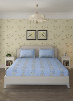Status Contract Cotton Rich Double Bedsheet with 2 Pillow Covers for Bed Room, Home, Hotel-120 GSM, Blue, 210 X 215 Cm  - Image 2