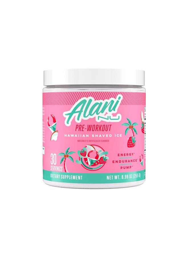 Alani Nu Alani Nu Pre Workout Supplement Powder for Energy, Endurance & Pump, Sugar Free, 200mg Caffeine, Formulated with Amino Acids Like L-Theanine to Prevent Crashing, Hawaiian Shaved Ice 30 Servings  - Image 1