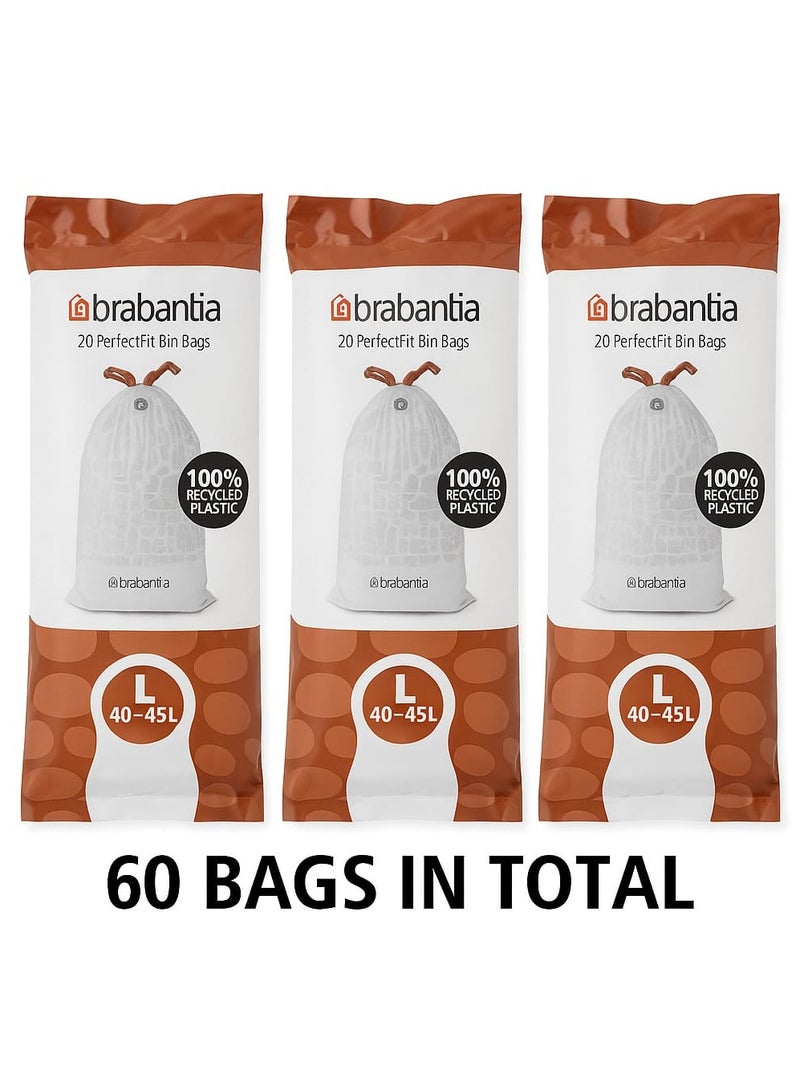 brabantia Brabantia PerfectFit Bin Bags – Size L (40–45L), 60 Bags, 100% Recycled Plastic  - Image 1
