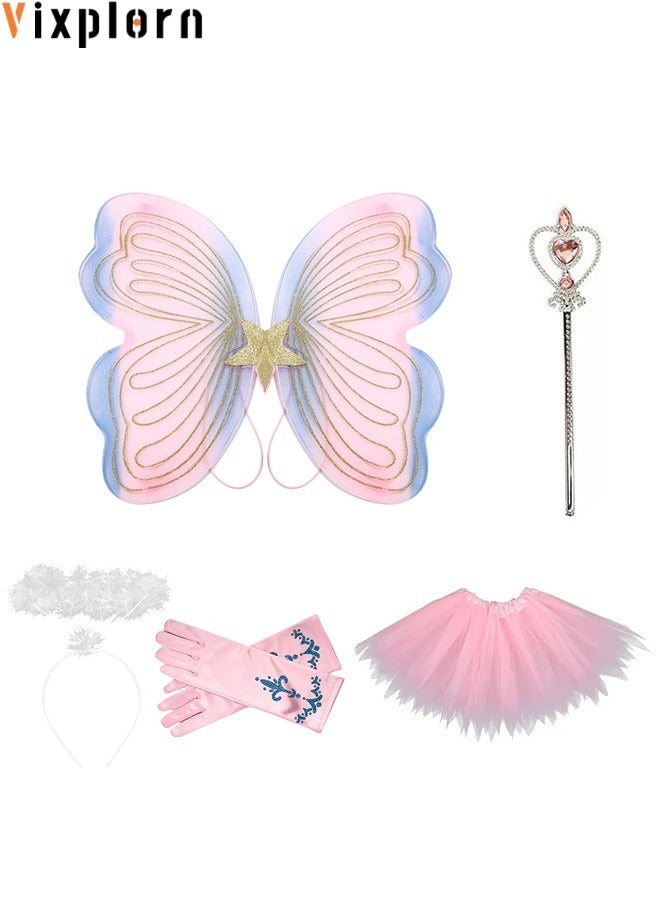 Vixplorn Cute princess role-playing costume party set, children's butterfly dress-up costume, children's elf dress-up costume, National Day costume, suitable for children over 3 years old, suitable as a gift for children on National Day, back to school, birthdays, Halloween, Eid al-Fitr and other festivals - Image 1