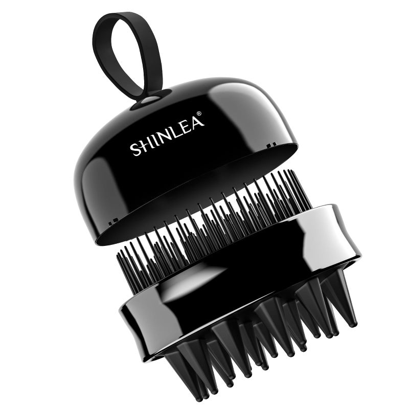 SHINLEA 2 in 1 Scalp Massager Hair GrowthScalp Scrubber with Soft Silicone Bristles for Dandruff RemovalShampoo Brush for ExfoliationHead Massager for Both Wet and Dry Use Black