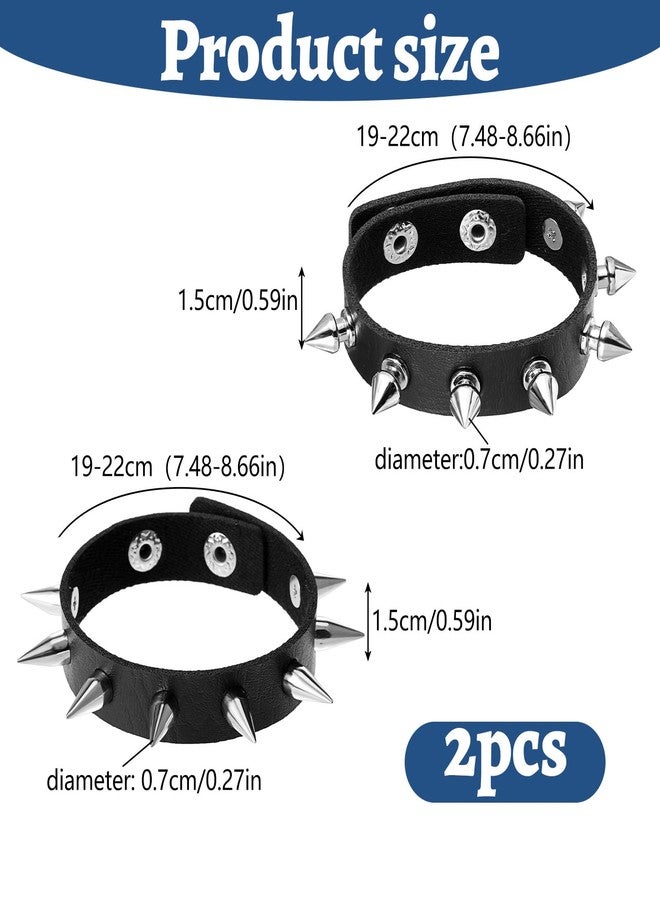 Yolev 2PCS Spiked Bracelets Black Emo bracelets for Men Women Adjustable Halloween Rock Braided Rivets Wristband Goth Bracelet Punk Accessories - Image 2