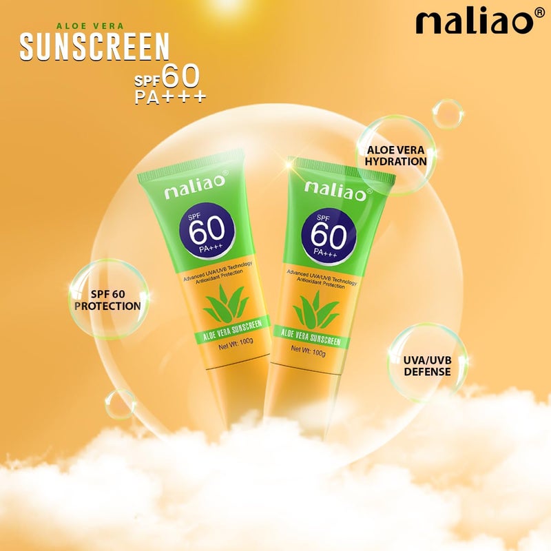 maliao واقي شمس مالياو بالصبار SPF 60 PA حماية شاملة من الشمس تركيبة مرطبة ومهدئة غير دهنية خفيفة الوزن سريعة الامتصاص مناسبة لجميع أنواع البشرة 100 جرام - Image 2