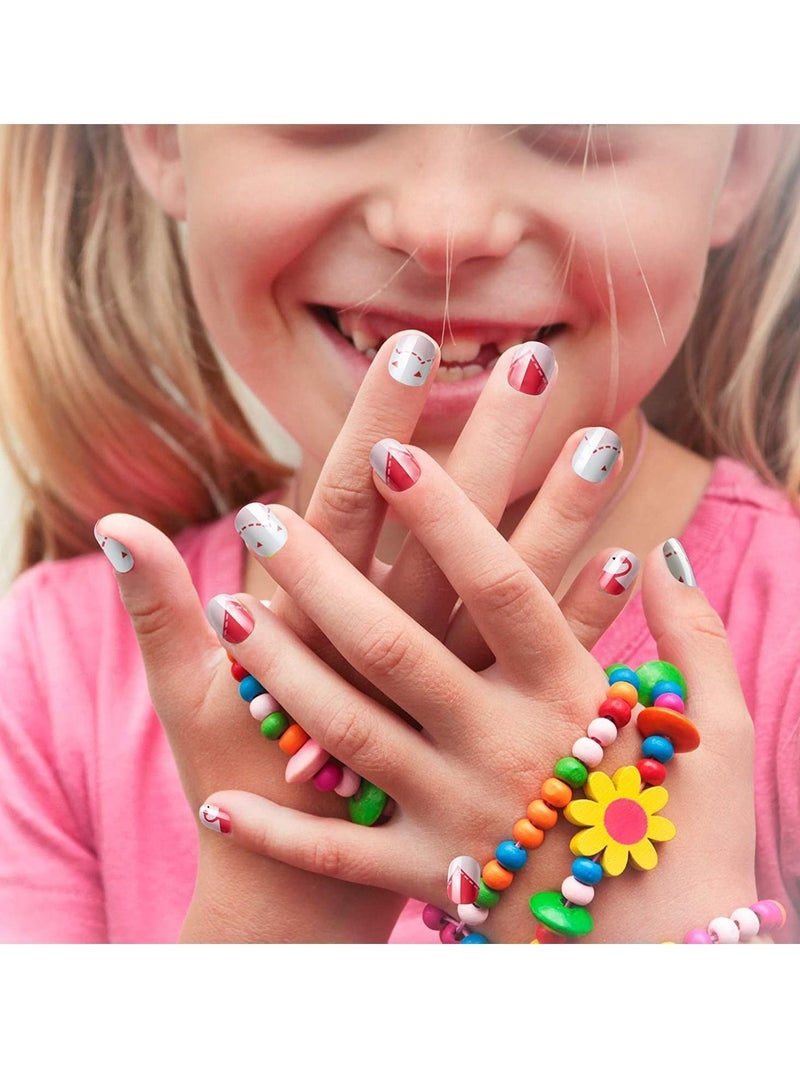NIBEMINENT Kids False Nails, Children Press on Fake Tip Cartoon Full Cover Short Fingernail Artificial Tips Pre-glued Stickers for Girls Art Decoration (120Pcs) - Image 5