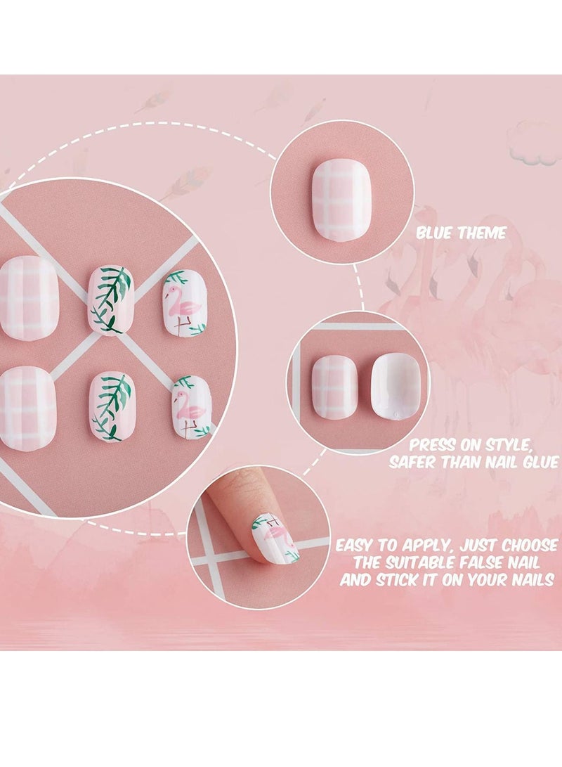 NIBEMINENT Kids False Nails, Children Press on Fake Tip Cartoon Full Cover Short Fingernail Artificial Tips Pre-glued Stickers for Girls Art Decoration (120Pcs) - Image 3