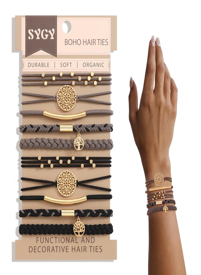 SYGY 10 PCS Hair Ties Bracelets, Boho Hair Ties for Thick & Thin Hair, Cute Stretch Bracelets, Braided Hair Ties for Ponytail Holders, 5 Styles Hair Ties No-Damage, Grey - Image 1