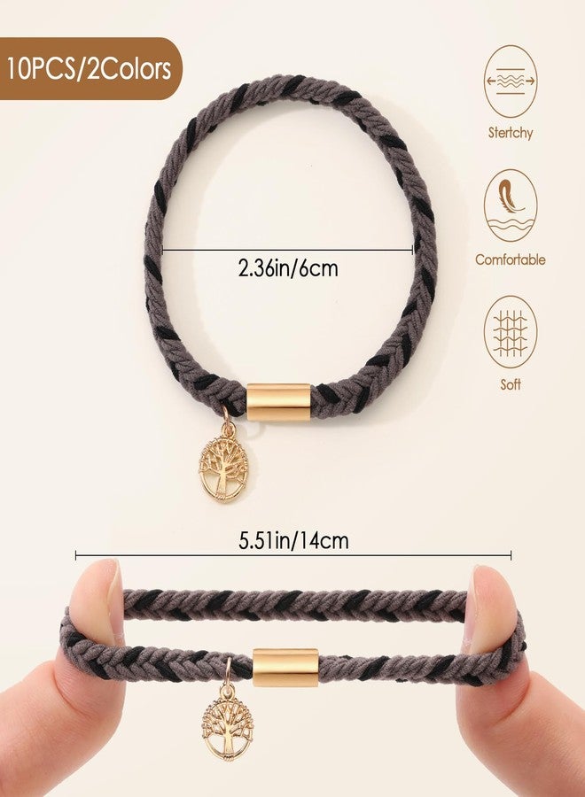 SYGY 10 PCS Hair Ties Bracelets, Boho Hair Ties for Thick & Thin Hair, Cute Stretch Bracelets, Braided Hair Ties for Ponytail Holders, 5 Styles Hair Ties No-Damage, Grey - Image 2