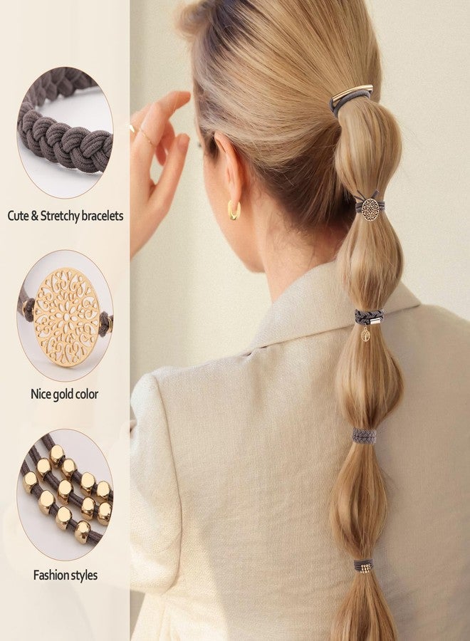SYGY 10 PCS Hair Ties Bracelets, Boho Hair Ties for Thick & Thin Hair, Cute Stretch Bracelets, Braided Hair Ties for Ponytail Holders, 5 Styles Hair Ties No-Damage, Grey - Image 4