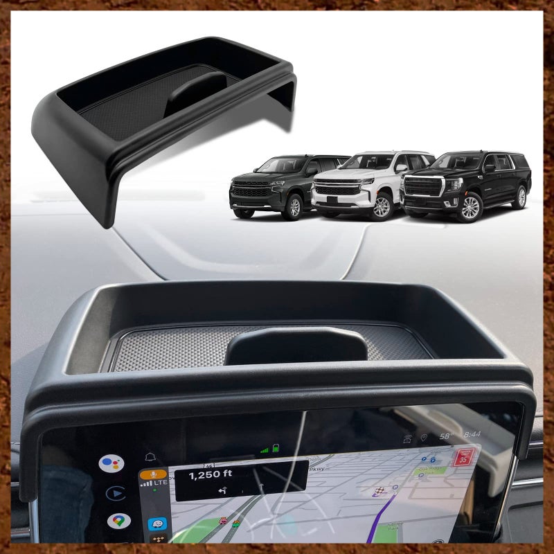 Muslogy Dashboard Storage Box Compatible with 2021 2022 2023 2024 GMC Yukon Chevy Tahoe Suburban Accessories Insert Behind Screen Console Organizer for Tahoe Suburban 20212024 Not for DenaliBlack