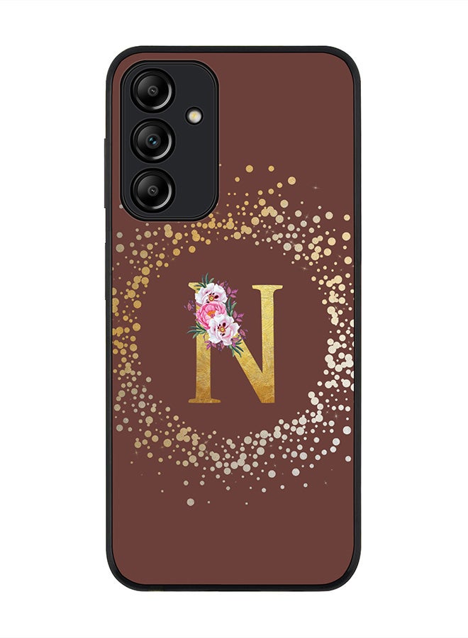 Stylizedd Rugged Black edge case for Samsung Galaxy A15 / A15 5G Case Cover- Custom Monogram Initial Letter Floral Pattern Alphabet-N  (Brown ) - Image 1