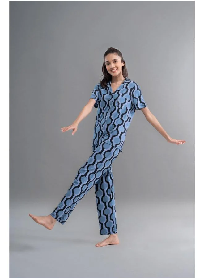 NeceSera Midnight Blue Geometric Heart Pajama Set