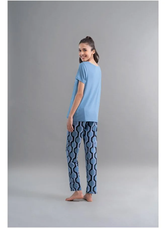 NeceSera Midnight Blue Geometric Heart Pajama Set