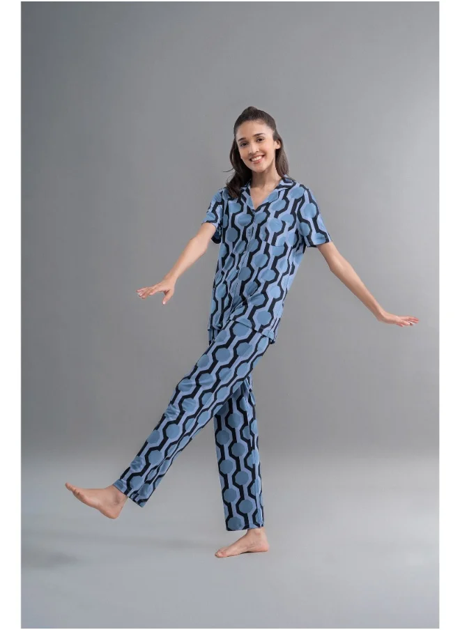 NeceSera Midnight Blue Geometric Heart Pajama Set