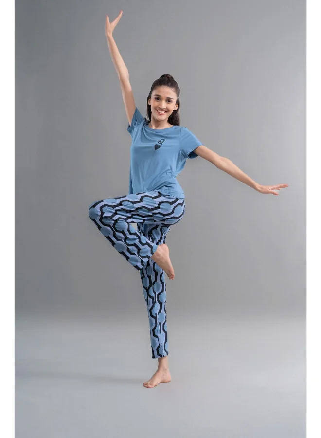 NeceSera Midnight Blue Geometric Heart Pajama Set