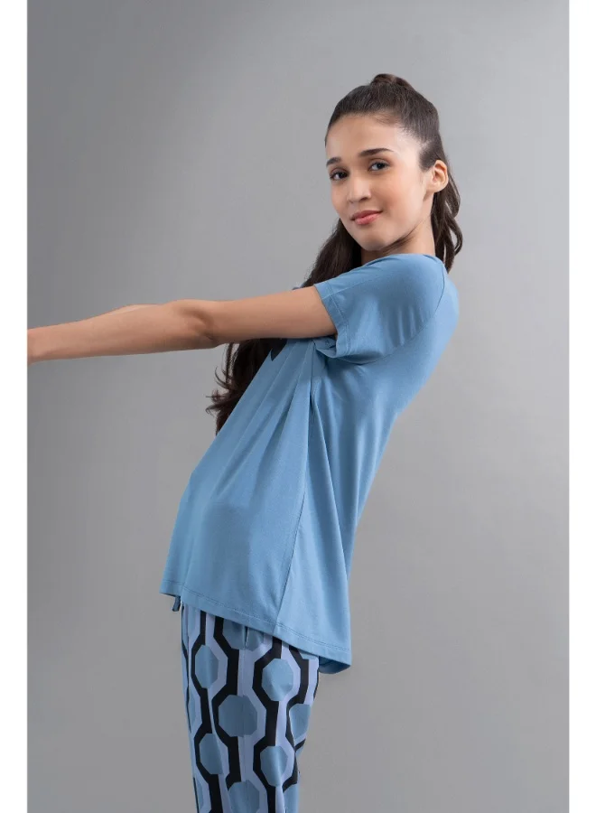 NeceSera Midnight Blue Geometric Heart Pajama Set