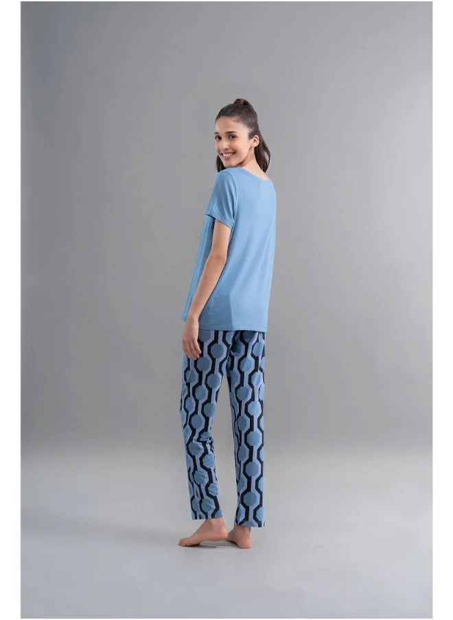 NeceSera Midnight Blue Geometric Heart Pajama Set