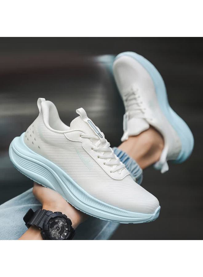 Pull Back Warrior Men's Mesh Sports Shoes Lightweight Breathable Cushioning Soft Sole Running Shoes Wxym205 White Light Blue Size 44 - Image 5