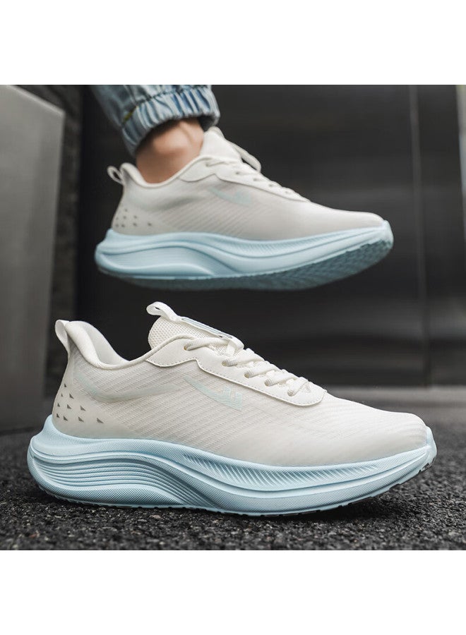 Pull Back Warrior Men's Mesh Sports Shoes Lightweight Breathable Cushioning Soft Sole Running Shoes Wxym205 White Light Blue Size 44 - Image 3